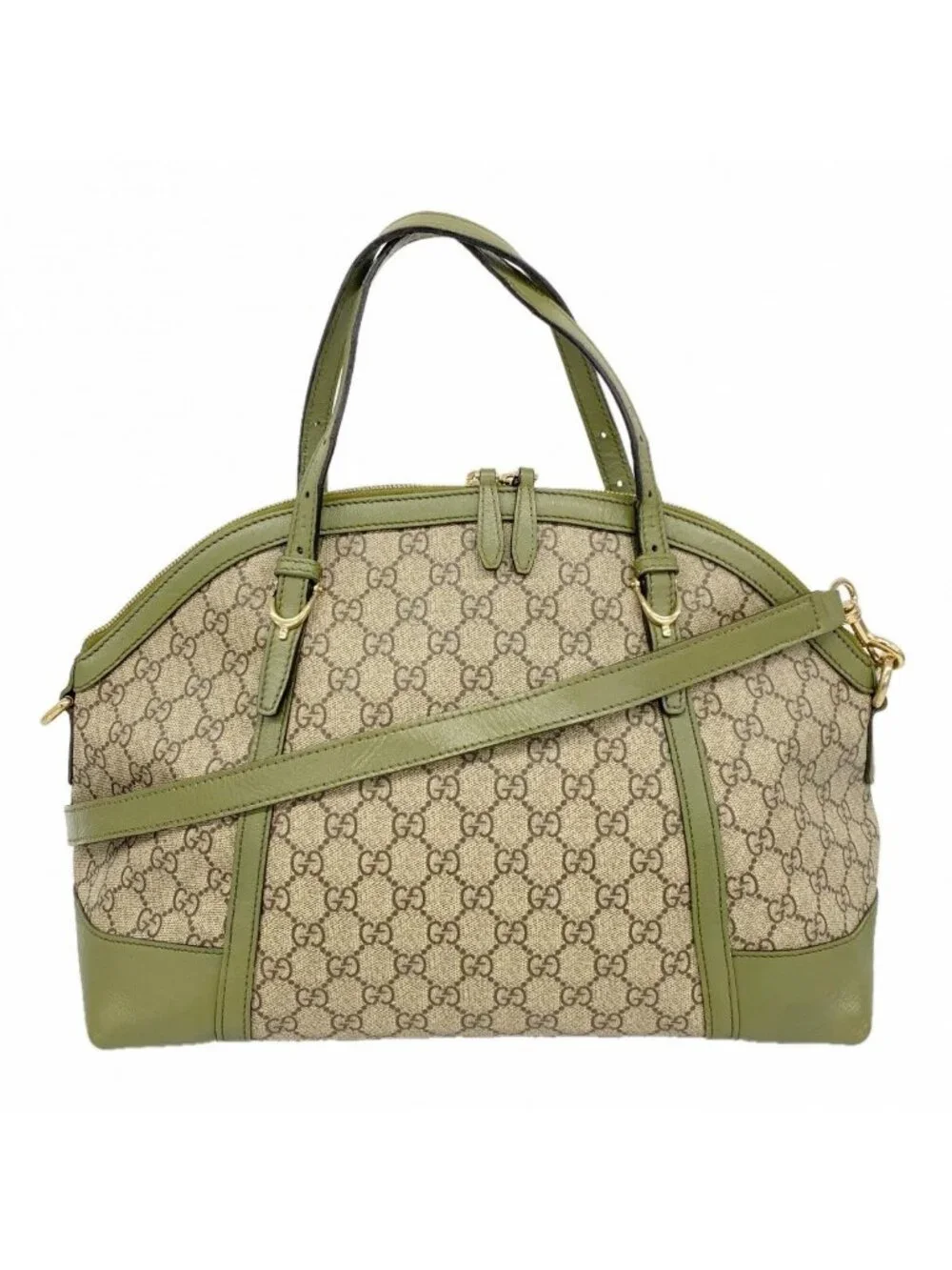Gucci Handbag GG Supreme Brown Green Gold
